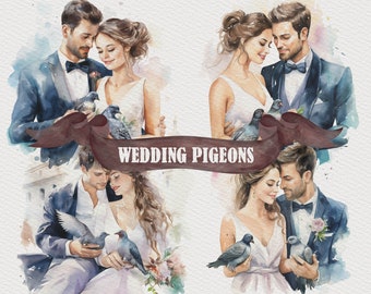 4 Wedding Pigeons in Hands of Brde and Groom Clipart Wedding Day Clipart Wedding Ceremony Clipart Happy Just Married Couple Clipart