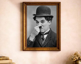 Charlie Chaplin Holding Nose Photography Print, Toilet Humor Art, Bad Smell Poster, Bathroom Decor, Joke Gift, Museum Quality Print