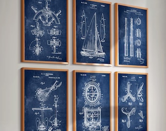 6 Nautical Patent Prints Sailing Blueprint Marine Art Boat Patent Print Anchor Patent Sailor Gift Beach House Wall Decor Sea Lover Gift