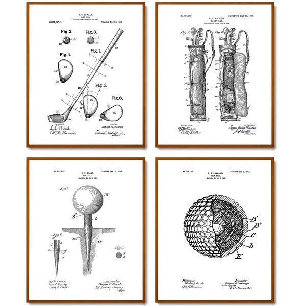 4 Golf Patent Prints Sport Blueprint Game Equipment Scheme Poster Vintage Invention Golf Club Patent Golf Lover Gift Sport Fan Gift