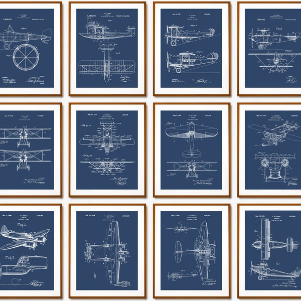 12 Plane Patent Prints Aviation Art Airplane Blueprint Airship Art Piloting Poster Aviator Gift Pilot Gift Mechanic Gift Office Wall Decor