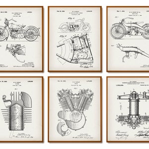 Set 6 Vintage Harley Davidson Patent Prints Motorcycle Blueprint Transport Art Mechanic Gift Biker Gift Bar Wall Decor Garage Wall Decor