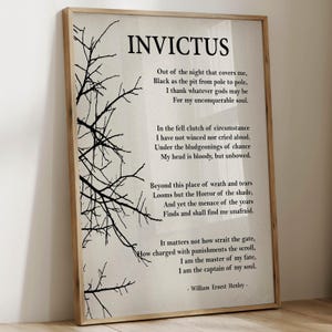 Invictus di William Ernest Henley Poesia Arte Poesia famosa Stampa Poesia ispiratrice Arte murale Letteratura classica Arte in versi Decorazione da parete per la casa