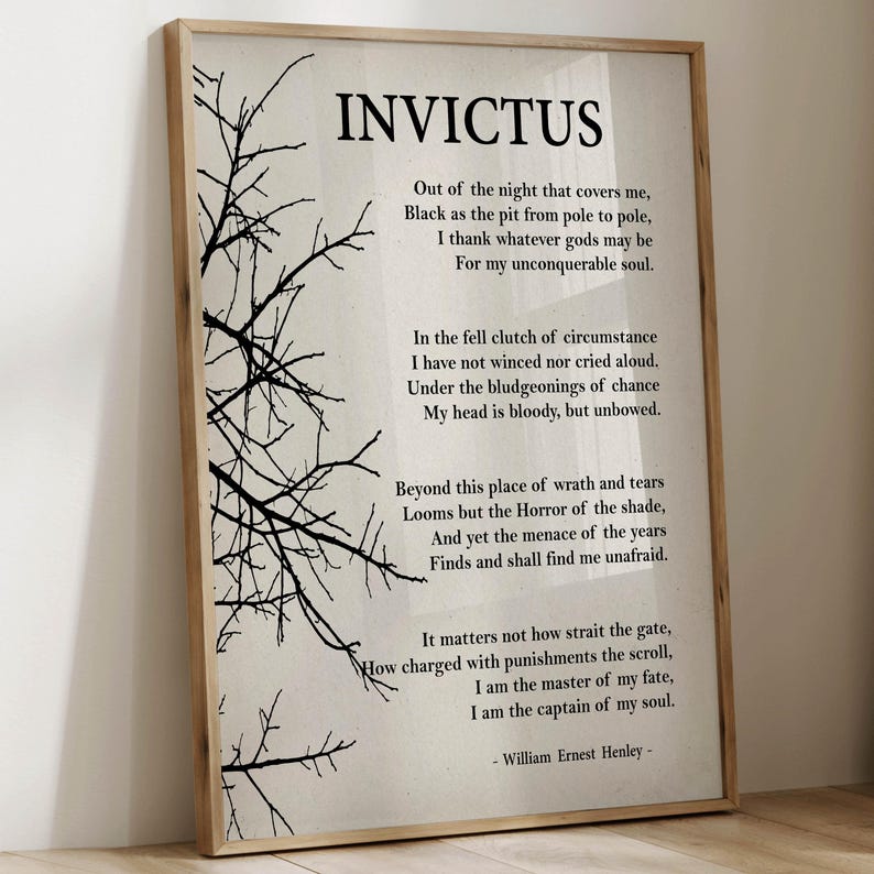 Invictus Copyable Invictus by William Ernest Henley Poem Art Famous Poem Print ...