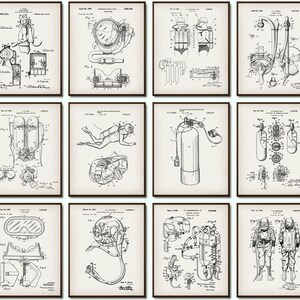 12 Scuba Diving Equipment Patent Prints,Schnorchel Blueprint,Tiefsee Kunst,Plunge Poster,Taucher Geschenk,Schwimmer Geschenk