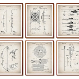 6 Vintage Archery Patent Prints Arrow Blueprint Target Poster Sports Invention Scheme Print Playroom Decor Athlete Gift Sport Lover Gift