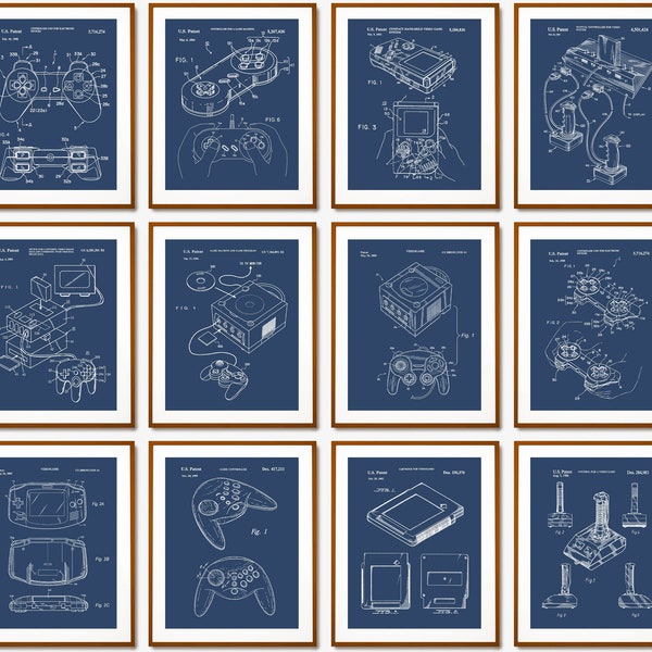 Set 12 Gamer Gift First Videogame Patent Prints Eectronic Game Blueprint Computer Game Patent Digital Games Art Console Game Art