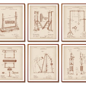 6 Fitness Patent Prints Wellness Blueprint Gymnastics Exercses Poster Weight Lifting Equipment Scheme Home Gym Decor Bodybuilder Gift