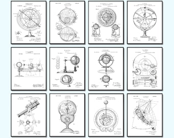 12 Astronomy Patent Prints Astrometry Blueprint Astrography Poster Stargazing Art Science Art Telescope Patent Home Planetarium Decor