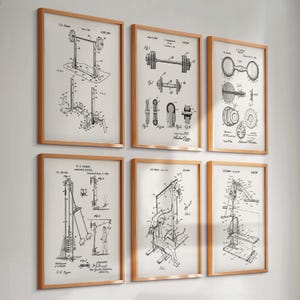 6 Gym Weightlifting Equipment Patent Prints Crossfit Blueprint Sports Poster Bodybuilder Gift Workout Room Decor Home Gym Decor