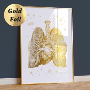 Longen anatomie poster hart print medische kunst ademhalingsstelsel diagram chirurg cadeau arts afstuderen kliniek muur decor goudfolie print