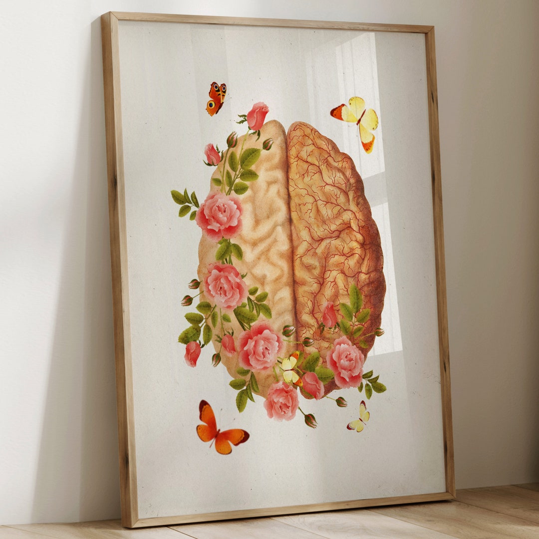 Floral Brain Art, Vintage Anatomy Art, Neurology Art, Medical Art ...