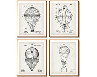 4 Vintage Air Balloon Patent Prints Airship Blueprint Dirigible Patent Transport Art Aeronautics Art Aviator Gift Pilot Gift Traveler Gift