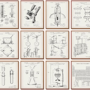 12 Vintage Chemistry Patent Prints Laboratory Tools Blueprint Pharmacy Device Poster Science Equipment Poster Chemist Gift Scientist Gift image 1