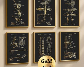 6 Lineman Patent Prints Power Line Worker Blueprint Electrical Art Technical Art Powerline Art Cable Technician Gift Gold Foil Print
