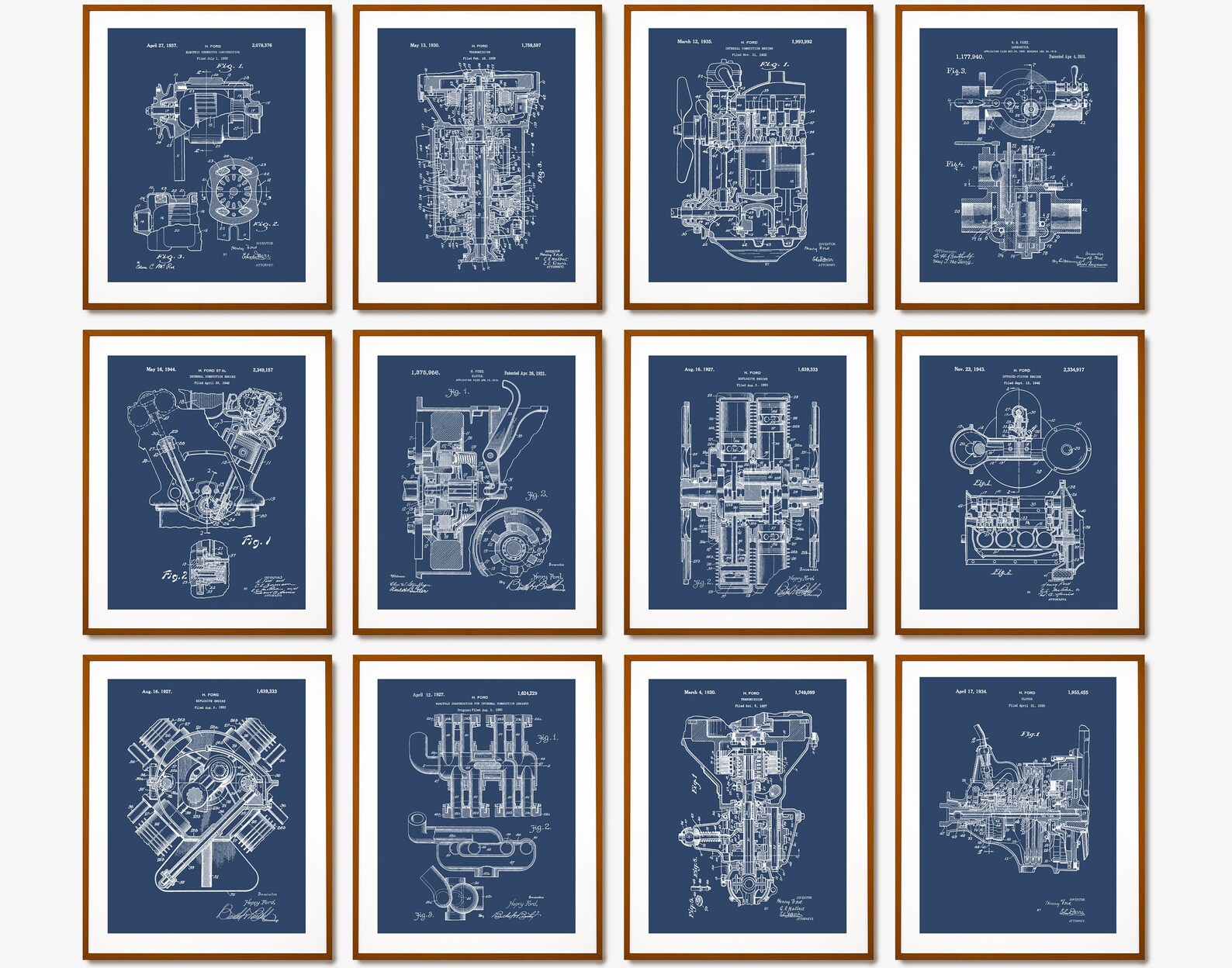 12 Ford Patent Prints Automobile Blueprint Transport Art Henry Ford ...