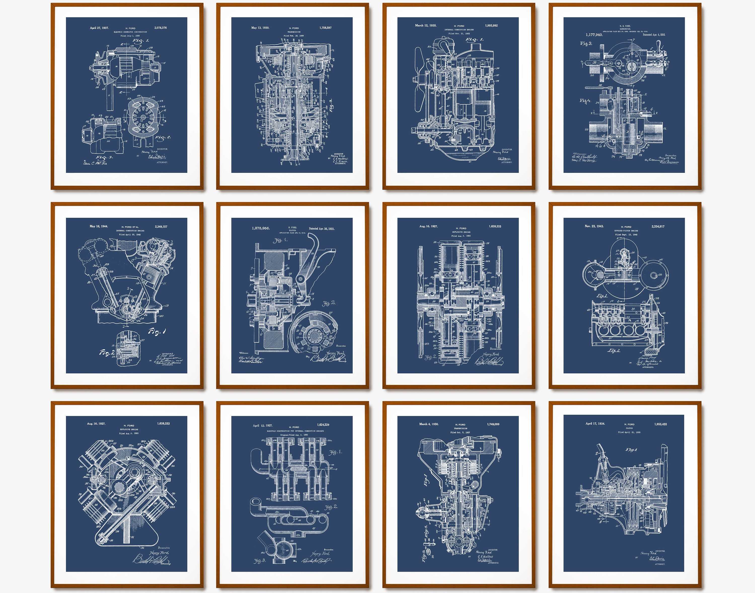 12 Ford Patent Prints Automobile Blueprint Transport Art Henry Ford ...