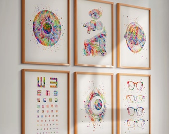 6 Watercolor Eye Anatomy Art Prints Optometry Art Eye Diagram Optician Office Decor Eye Diagnostic Art Eye Clinic Decoration