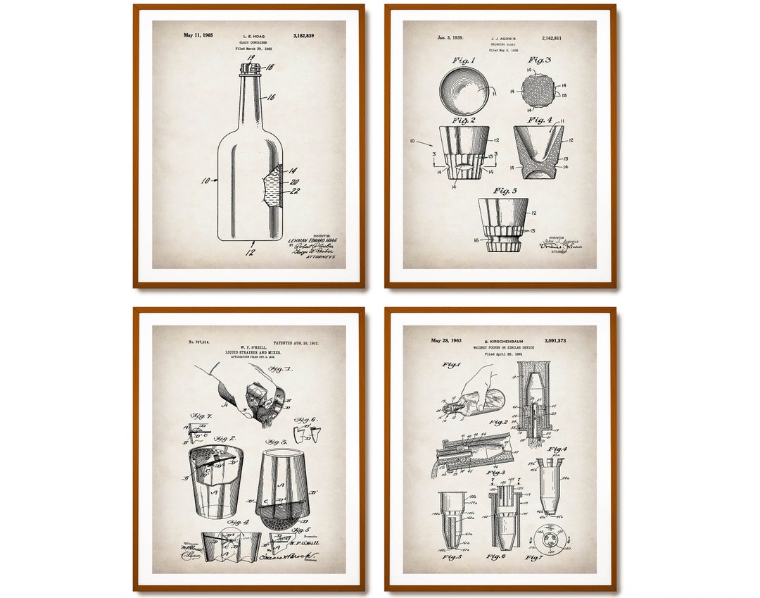 4 Alcohol Patent Prints Bartender Inventions Blueprint Bar Patent ...