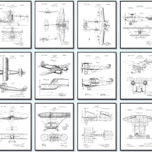 12 Aviation Patent Prints Airplane Blueprint Plane Scheme Poster Aeroplane Patent Flying Machine Patent Airship Patent Air Force Art Decor