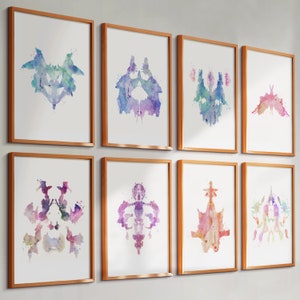 8 Rorschach Test Prints, Rorschach Inkblots Cards, Psychiatry Test, Scientific Art, Psychology Art, Medical Art, Psychotherapist Gift