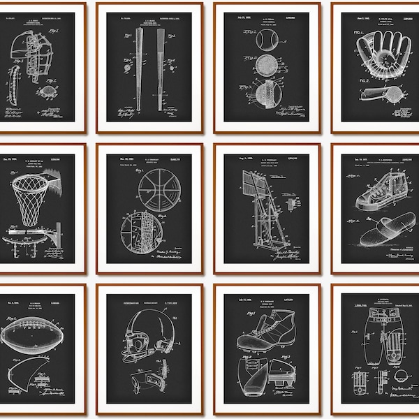 12 Sports Patent Prints Team Game Blueprint Baseball Patent Basketball Patent Football Patent Game Room Decor Sports Lover Gift
