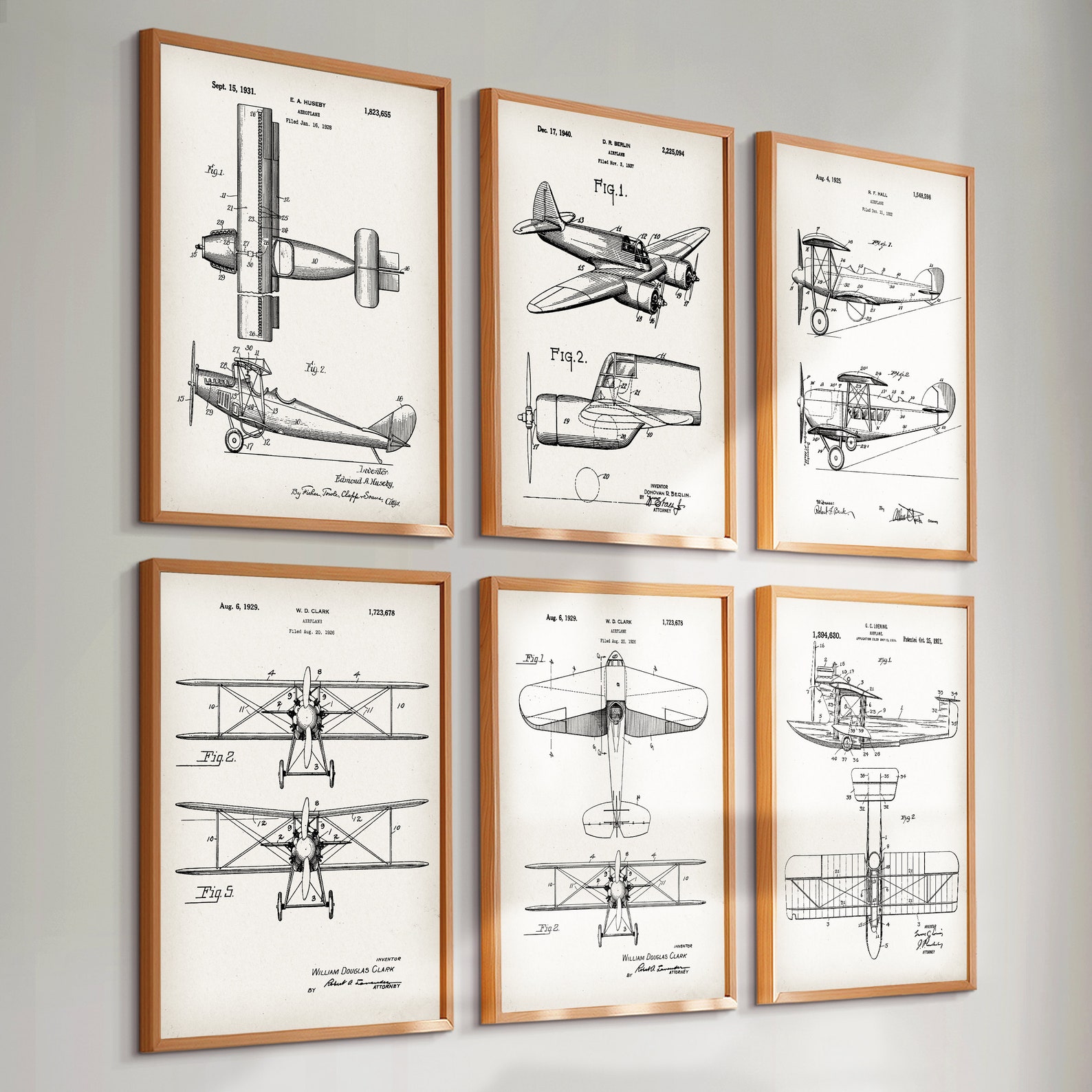 6 Airplane Patent Prints Airship Blueprint Aviation Art Transportation ...