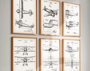 6 Airplane Patent Prints Airship Blueprint Aviation Art Transportation Art Mechanic Gift Pilot Gift Home Wall Decor Office Wall Art