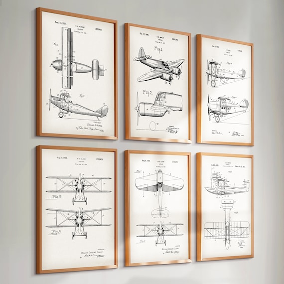 6 Airplane Patent Prints Airship Blueprint Aviation Art Transportation Art Mechanic Gift Pilot Gift Home Wall Decor Office Wall Art