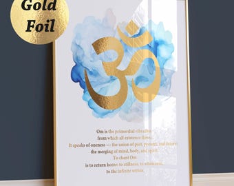 Om Wall Art Spiritual Poster Om Symbol Om Definition Yoga Decor Zen Meditation Room Print Boho Home Decor Sacred Symbol Gift Gold Foil Print