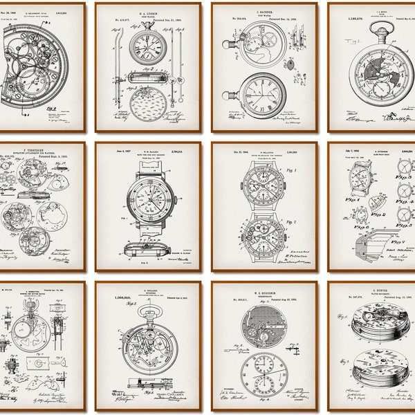 12 Vintage Wristwatch Patent Prints Analog Watch Blueprint Chronometer Patent Watchmaker Gift Horologer Gift Watch Repairer Gift