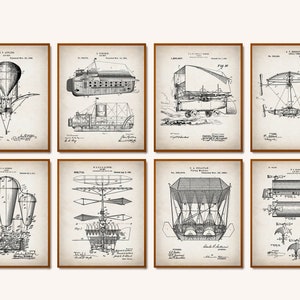 8 First Flying Apparatus Patent Prints Air Ship Blueprint Dirigible Scheme Poster Airplane Art Industrial Art Mechanic Gift Engineer Gift