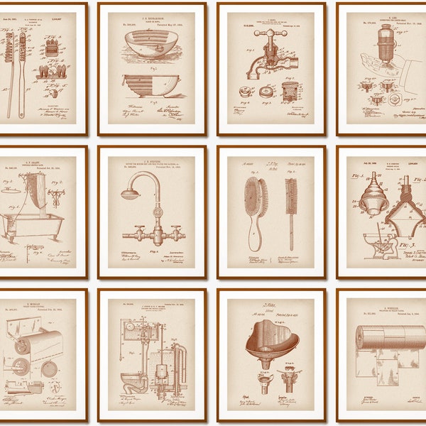 12 Vintage Bathroom Patent Prints Washroom Blueprint Bathroom Decor Bath Patent Closet Patent Toilet Paper Patent Soap Patent Shower Patent