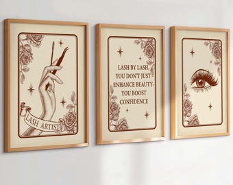 3 Lash Artist Tarot Poster Set Fashion Art Beauty Salon Wall Decor Eyelash Print Tarot Card Design Esthetical Art Lash Tech Gift
