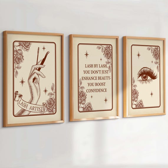 3 Lash Artist Tarot Poster Set Fashion Art Beauty Salon Wall Decor Eyelash Print Tarot Card Design Esthetical Art Lash Tech Gift