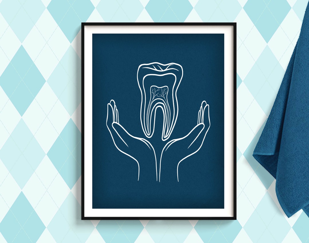 Dental Care Art Tooth in Hands Poster Medical Art Dentist Gift Clinic