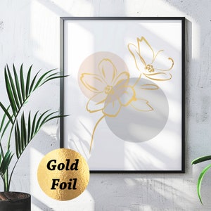 Gold Flower Art Botanical Art Modern Wall Art Floral Art Minimalist Art ...