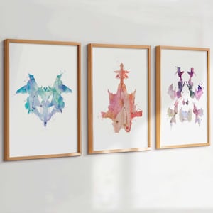 3 Rorschach Test Art Watercolor Blots Print Psychiatric Test Wall Decor Scientific Art Psychology Office Wall Art Scientist Graduation
