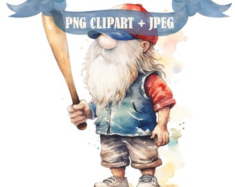 Gnome Baseball Player Clipart Faceless Gnome Clipart Nordic Gnome Scandinavian Gnome PNG Sports Designs Crafting Scrapbook Designs