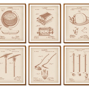 6 Vintage Gold Mining Equipment Patent Prints Prospecting Blueprint Gold Pan Patent Miner Shovel Patent Gold Rush Poster Miner Gift