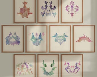 10 Vintage Rorschach Tests Prints, Psychiatry Diagnostic Poster, Inkblot Test, Psychology Art, Medical Art, Psychotherapist Office Decor