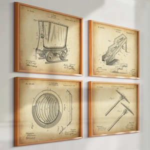 4 Vintage Gold Mining Patent Prints Prospecting Blueprint Klondike Art Gold Rush Wild West Miner Gift Prospector Gift Office Wall Decor