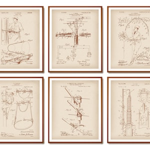 6 Lineworker Patent Prints Electric Transmission Blueprint Lineman Equipment Scheme Poster Lineman Gift Electrician Gift Wireman Gift