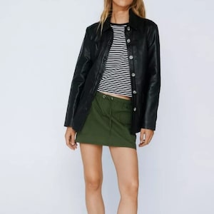 Damen schwarze feste lässige Motorrad Biker Lederjacke, Damen schwarze Lederjacke, Damen schwarze Biker Jacke, schwarze Lederjacke