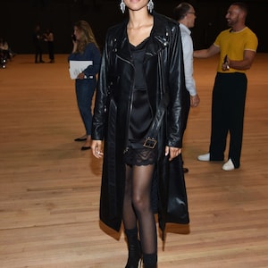 Zendaya Black Premium Solid Casual Tailored Single Breasted Motorcycle Biker Style Leather Trench Coat / Long Coat - from luxe and crafts