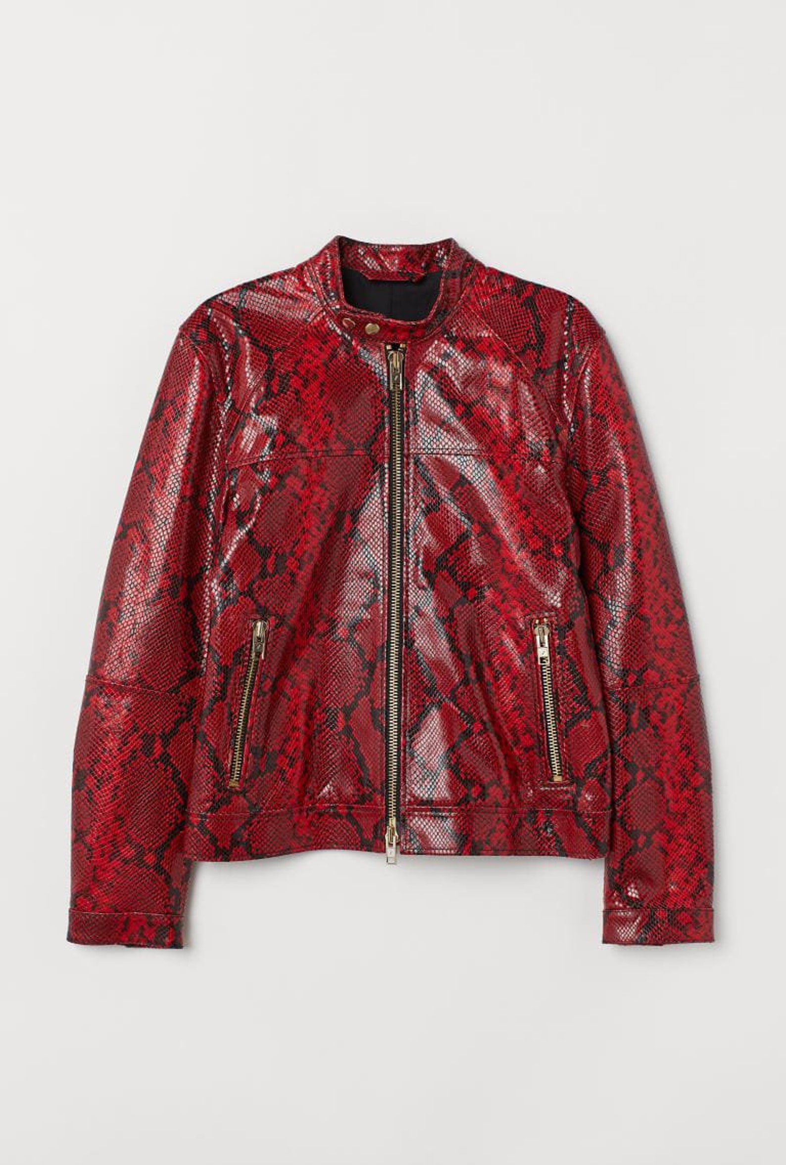 Men's Red Python Print Solid Casual Motorcycle Biker Leather Jacket ...