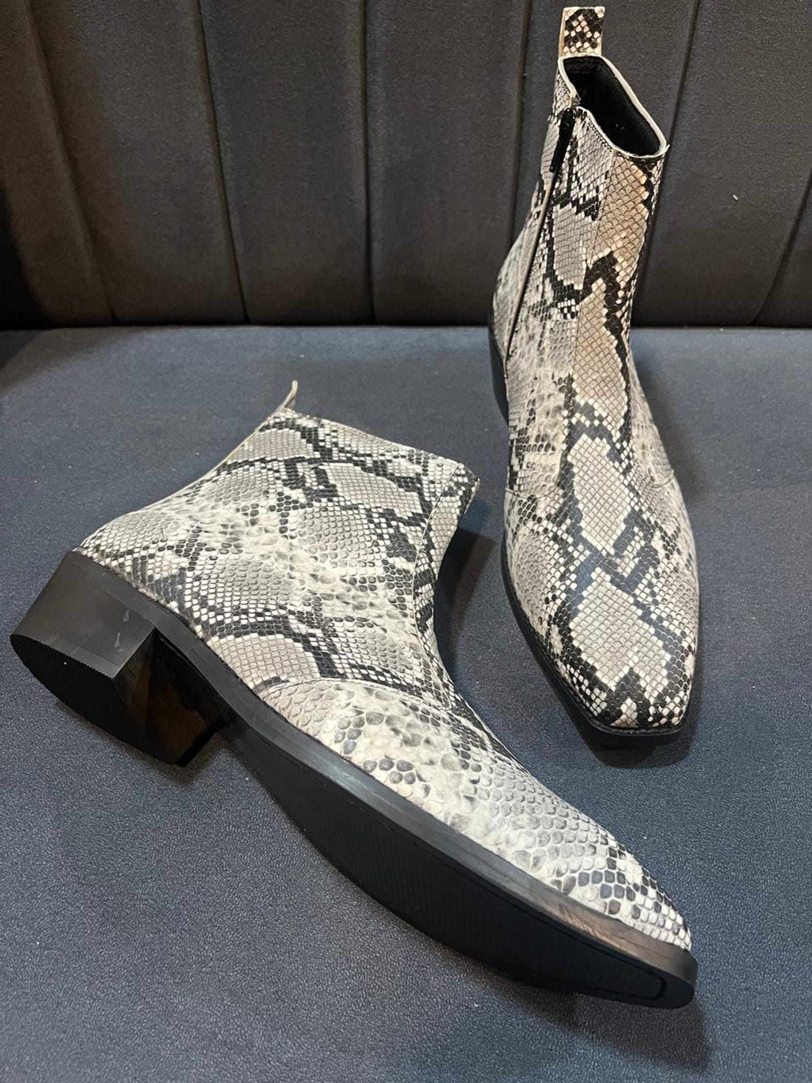 Men's Bespoke Handmade Italian Python Snake Textured Skin Side Zipper ...