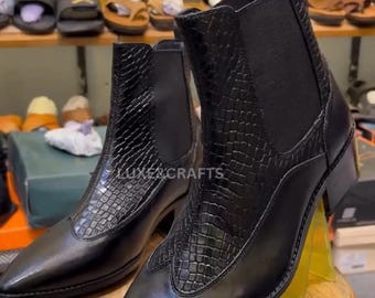 Handmade Black Leather Pointed Toe Cuban Heel Boots - Etsy