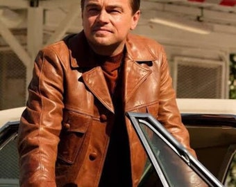 Leonardo Di Caprio &quot;Once Upon A Time In Hollywood&quot; Spanish Brown Casual Motorcycle Biker Leather Jacket - Celebrity Edition