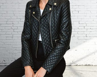 90s Black Leather Biker Aviator Bomber Jacket Ladies Vintage 90s Black Leather Biker Aviator Bomber Jacket Ladies Vintage